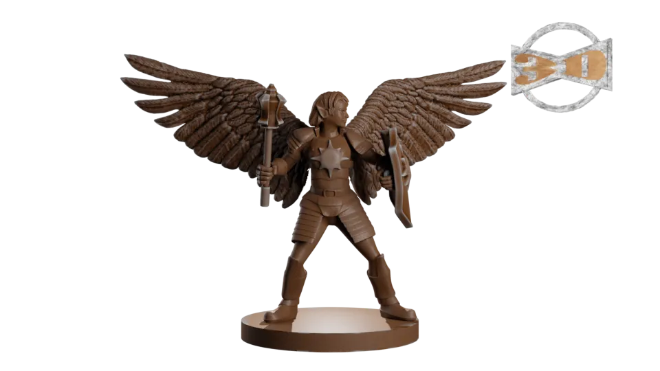 Nhân vật Aasimar giáo sĩ cầm búa chiến đấu