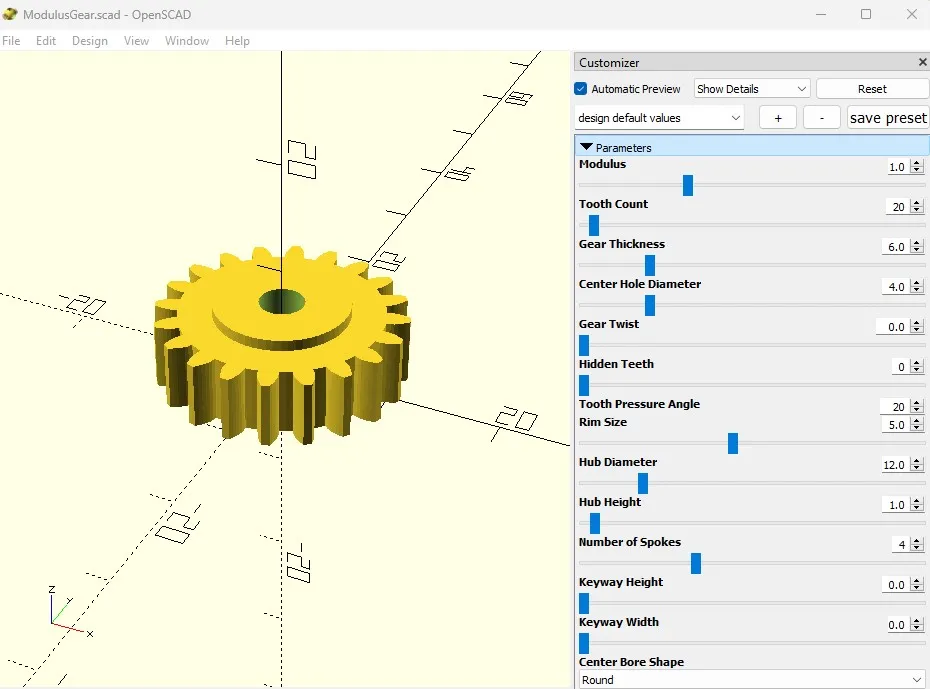 Tùy chỉnh bánh răng Modulus với các sửa đổi nhỏ
