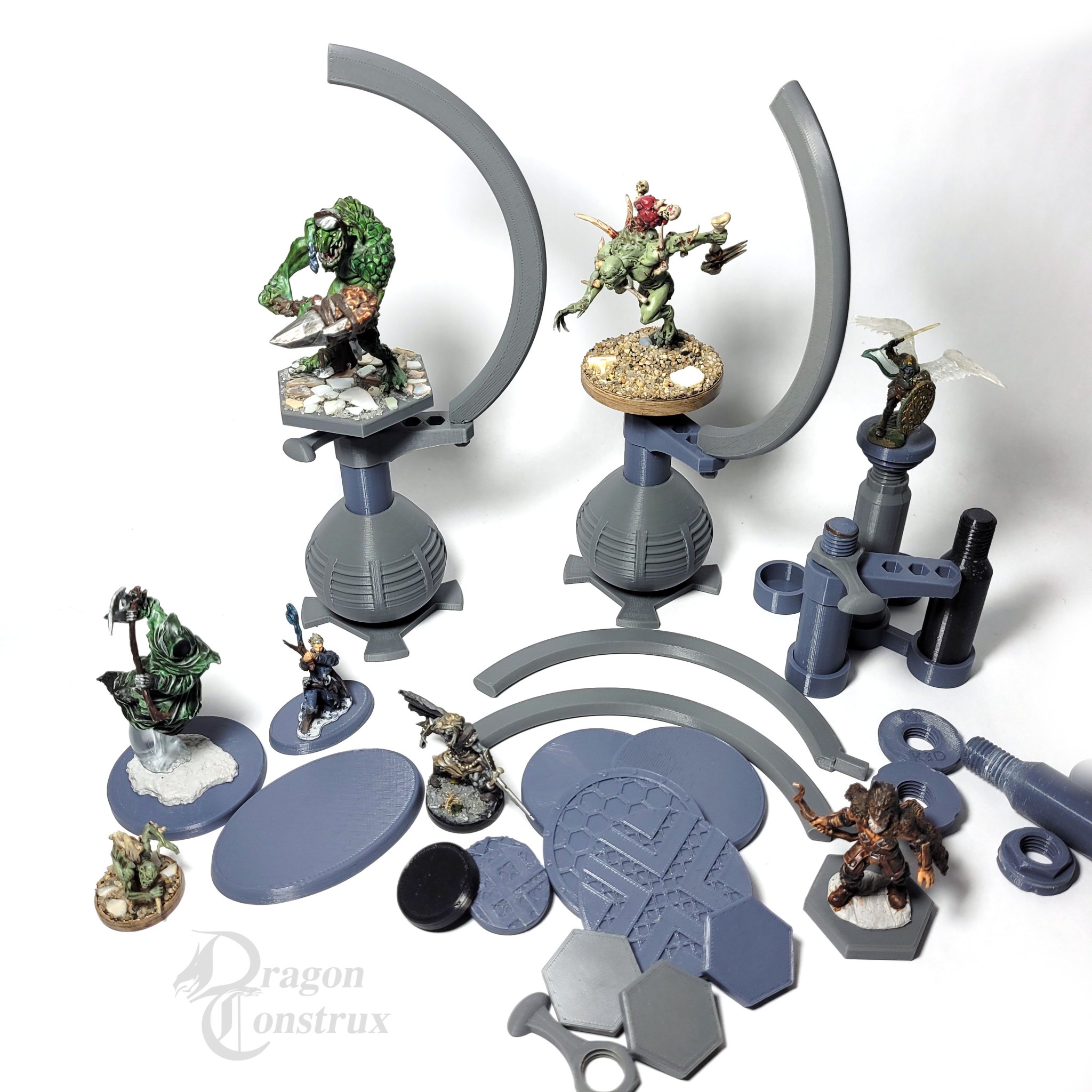 Giá đỡ sơn mô hình mini với thanh hỗ trợ và đế lục giác