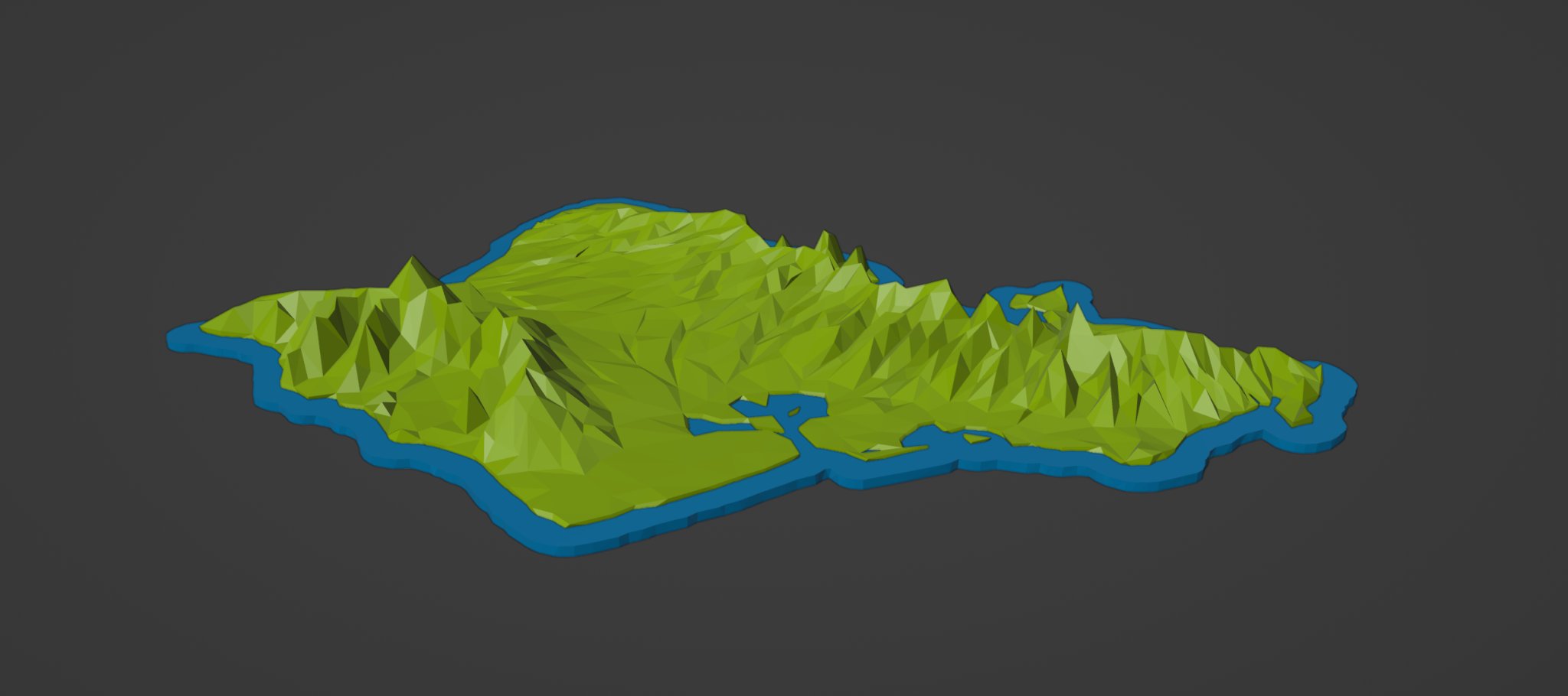Mô hình Oahu, HI phong cách low poly với đường bờ biển phát sáng