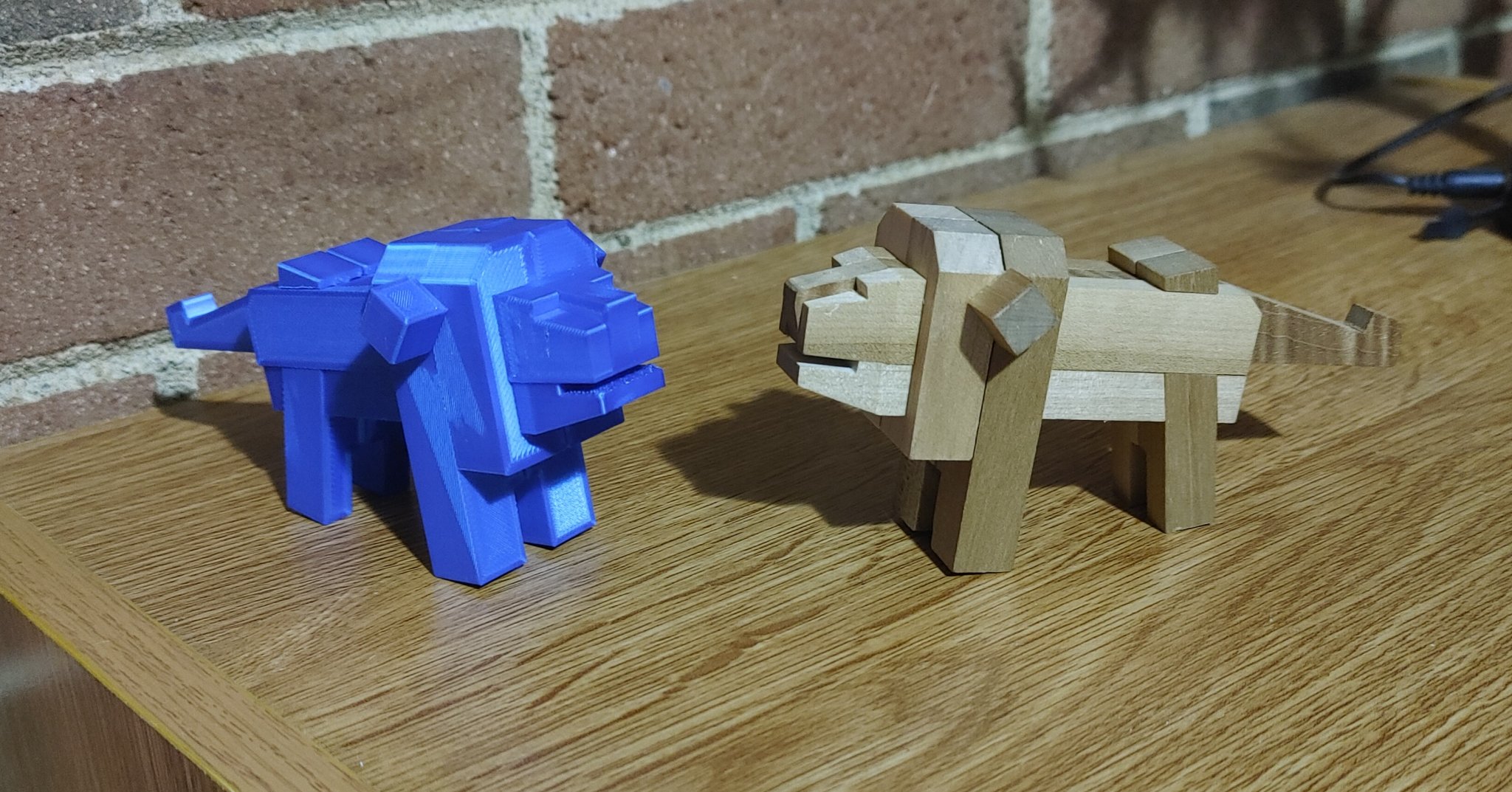 Câu đố gỗ Nhật Bản "Kumiki" hình sư tử vintage