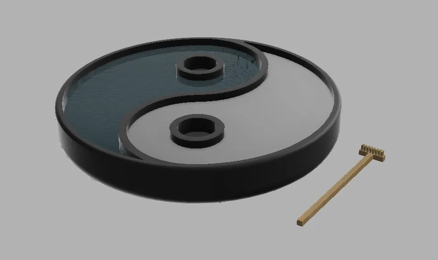 Khay vườn zen yin & yang cho cát và nước với chậu nhỏ trồng cây