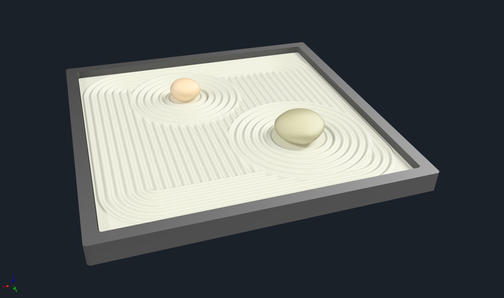 Khay vườn Zen đơn giản với đá và cát