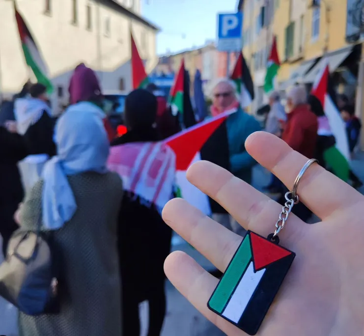 Tiêu đề Móc khóa cờ Palestine Tóm tắt Portachiavi raffigurante la