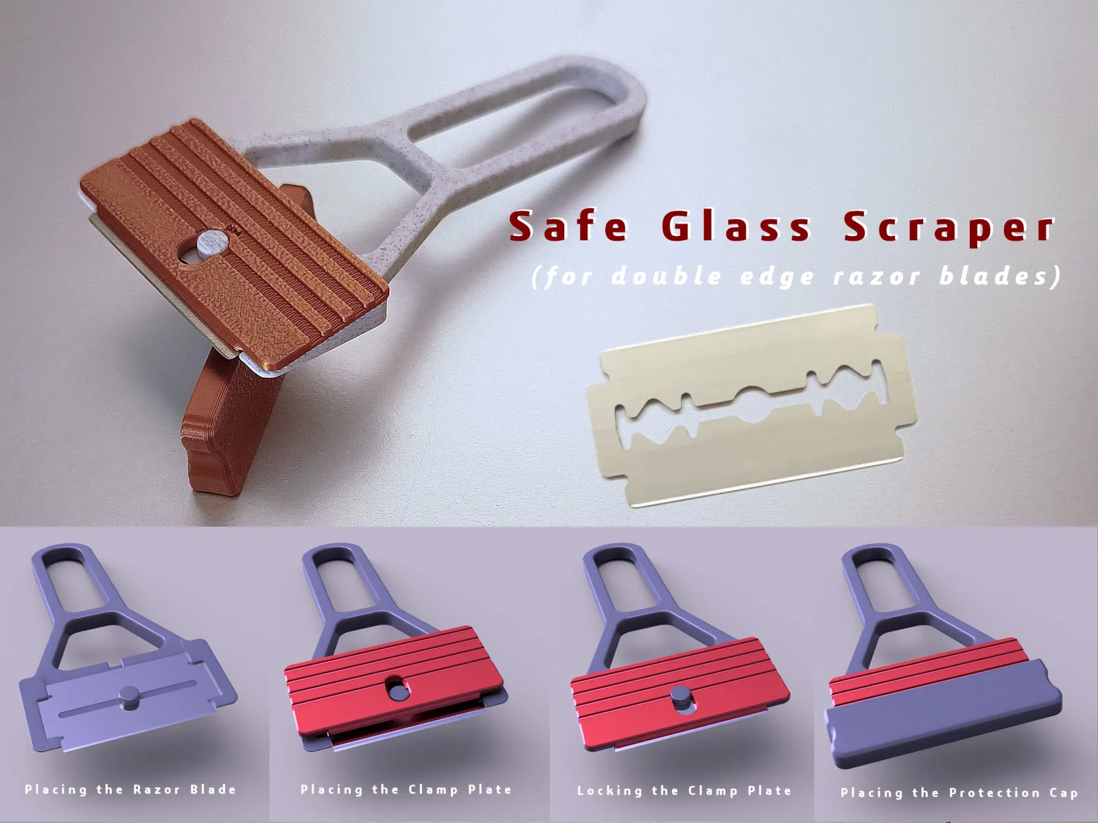 Safe Glass Scraper (for double edge razor blades)