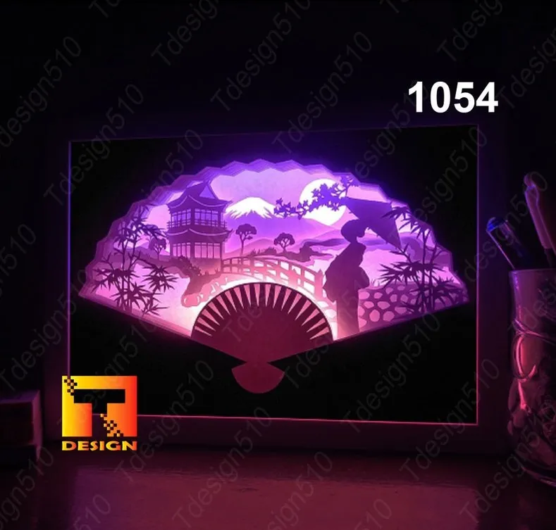 Hand fan Geisha Scene in Japan light box