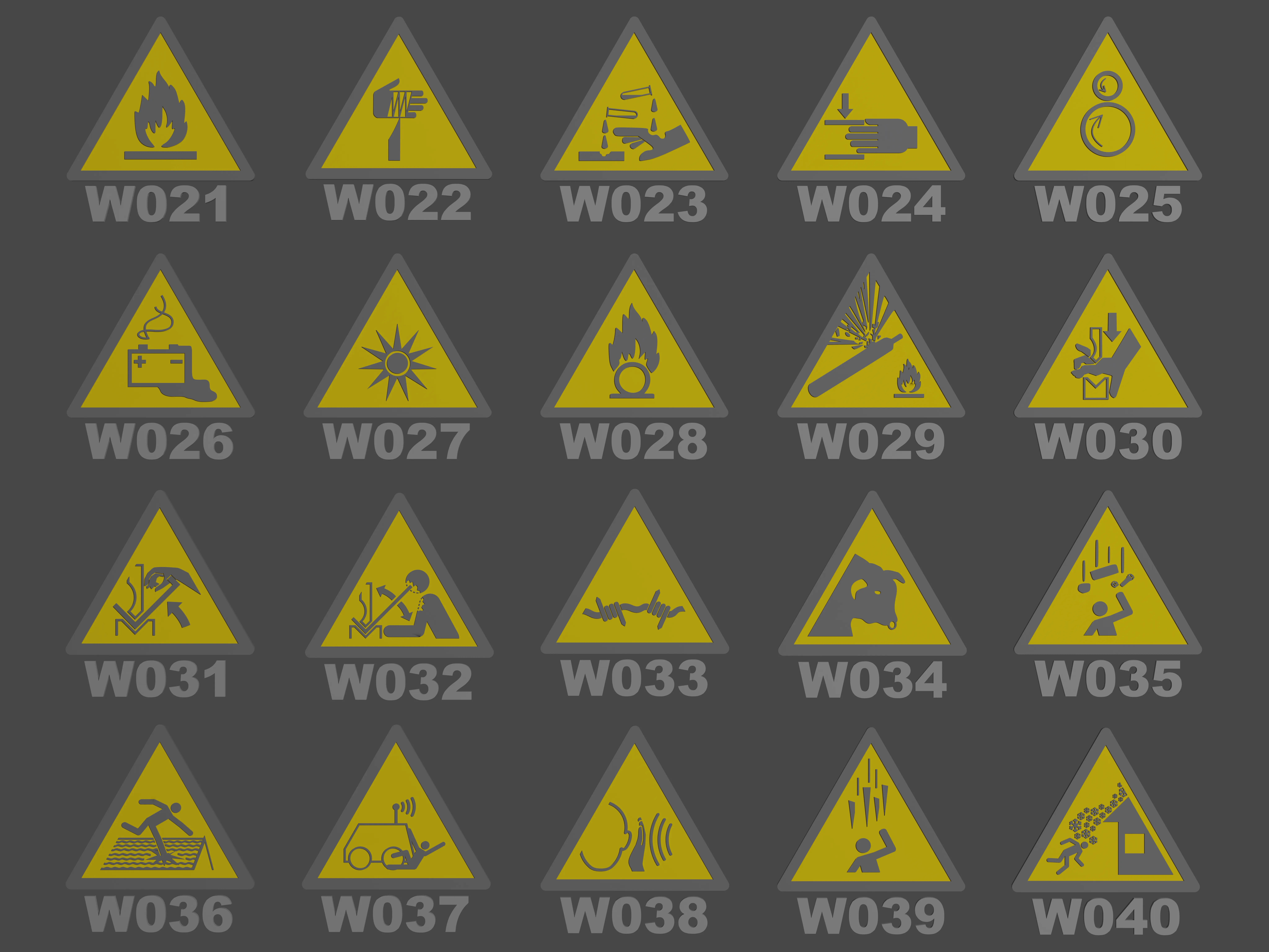 Tiêu đề ISO 7010 Bộ sưu tập biển báo cảnh báo đầy đủ W