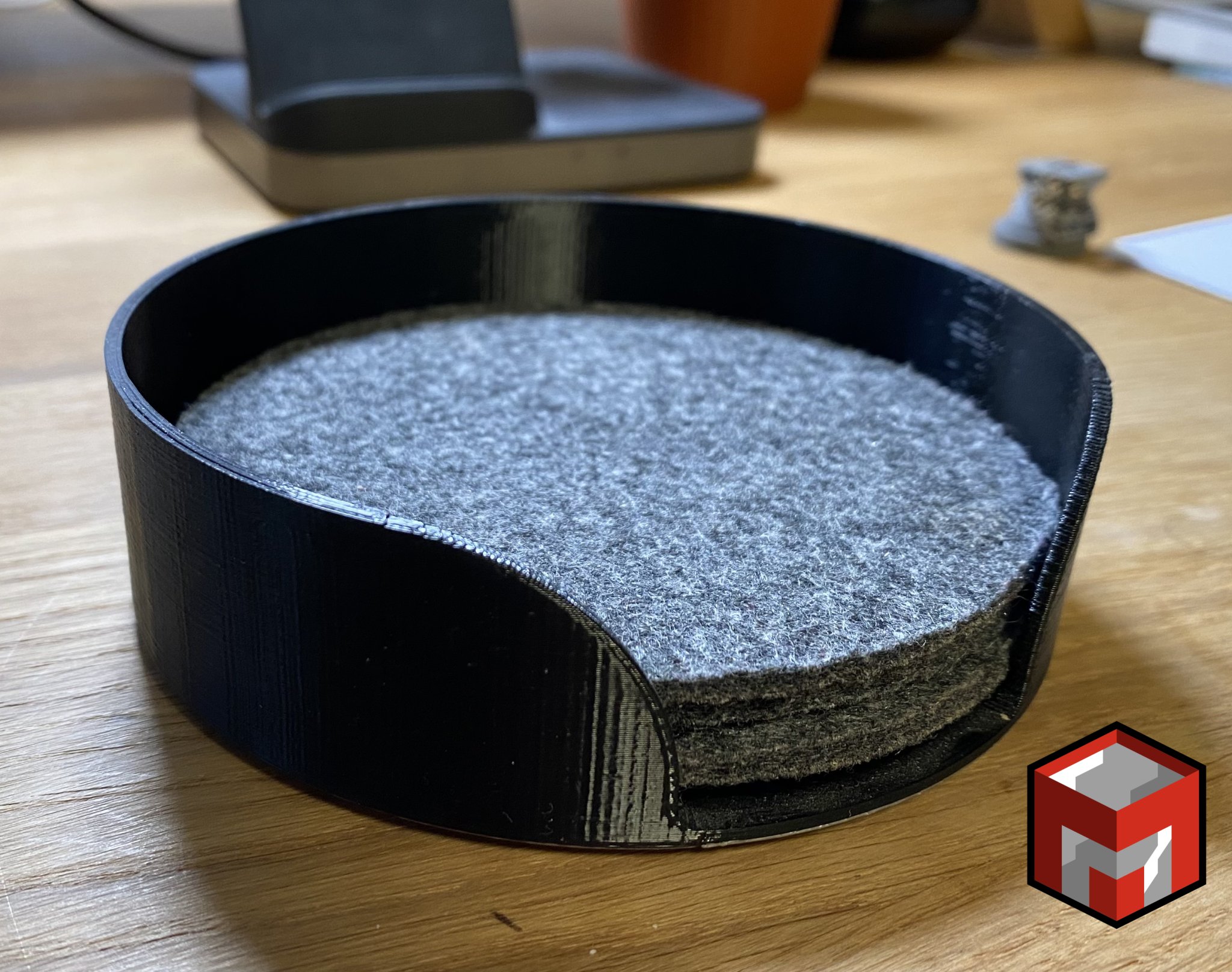 Tiêu đề Khay để đế lót ly 100mm - kèm file dự án Fusion 360 Tó