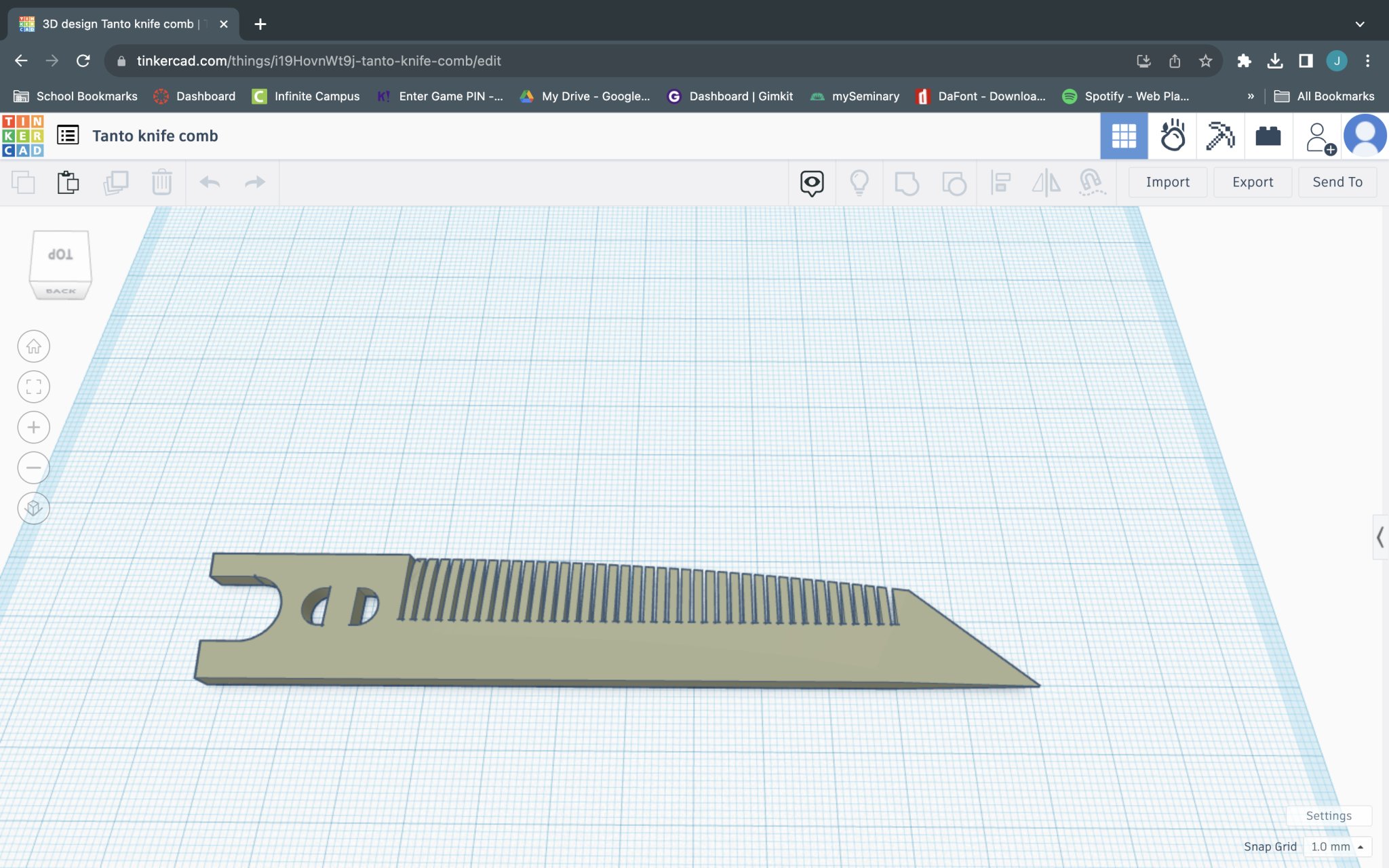 Gravity Knife V1 Tanto knife comb