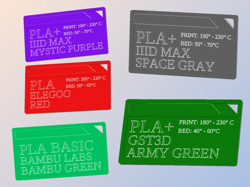 Filament Sample Cards (40+ Color/Brand Combinations)