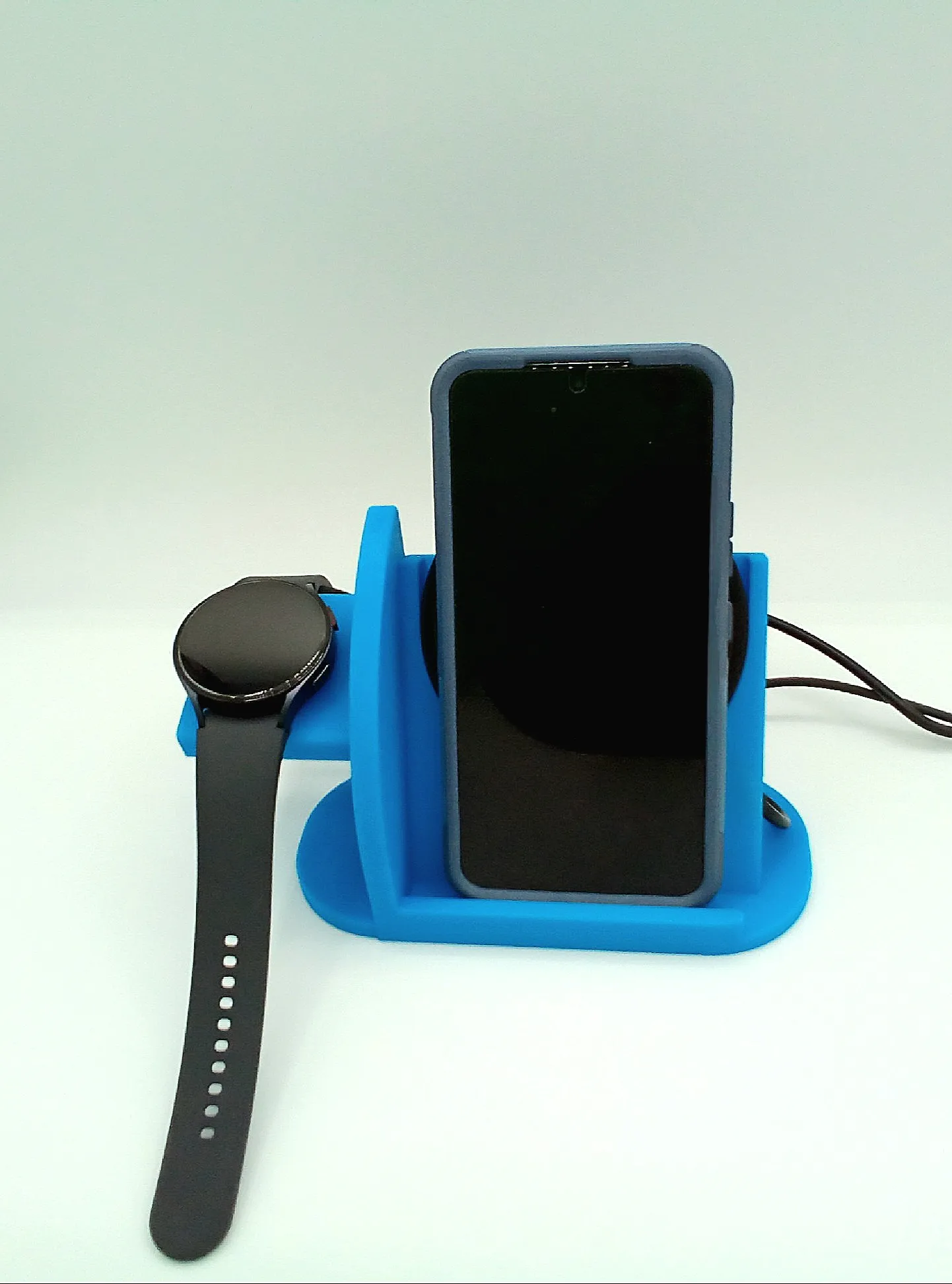 Phone charger stand with galaxy watch attachment
