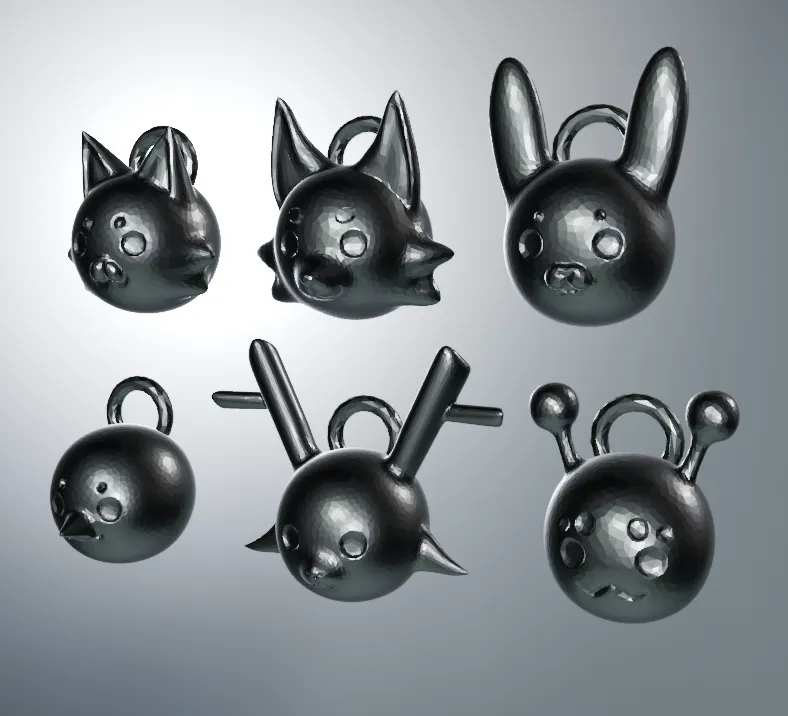 Chibi Animals Pendant Set (Cat, Dog/Wolf, Rabbit/Hare, Bird, Bug/Insect, Deer)