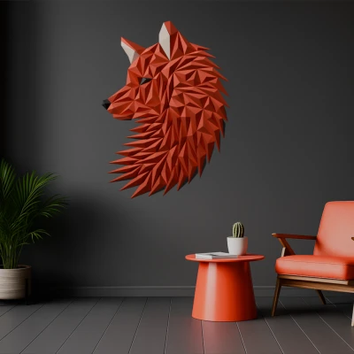 Nghệ thuật treo tường đầu Sói/Cáo hình học (Nhiều Bộ Phận)