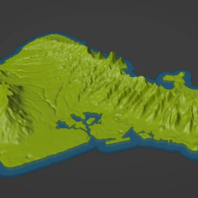 Bản đồ Địa hình Oahu, HI với Đường viền Bờ biển cho Sợi phát quang/Trong suốt