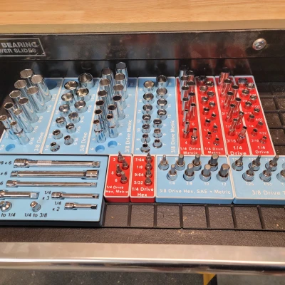 Bộ Tổ Chức Ổ Cắm Gridfinity, ¼" và 3/8"