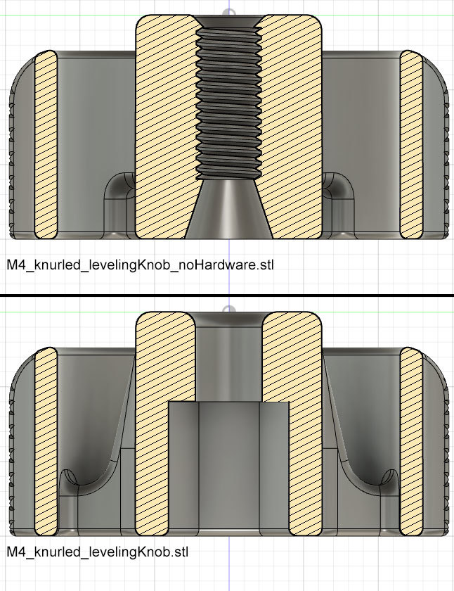 Núm Xoay Tăng Chỉnh Mặt Bàn M4 Có Vân Cho Ender 3 (Parametric Fusion 360)
