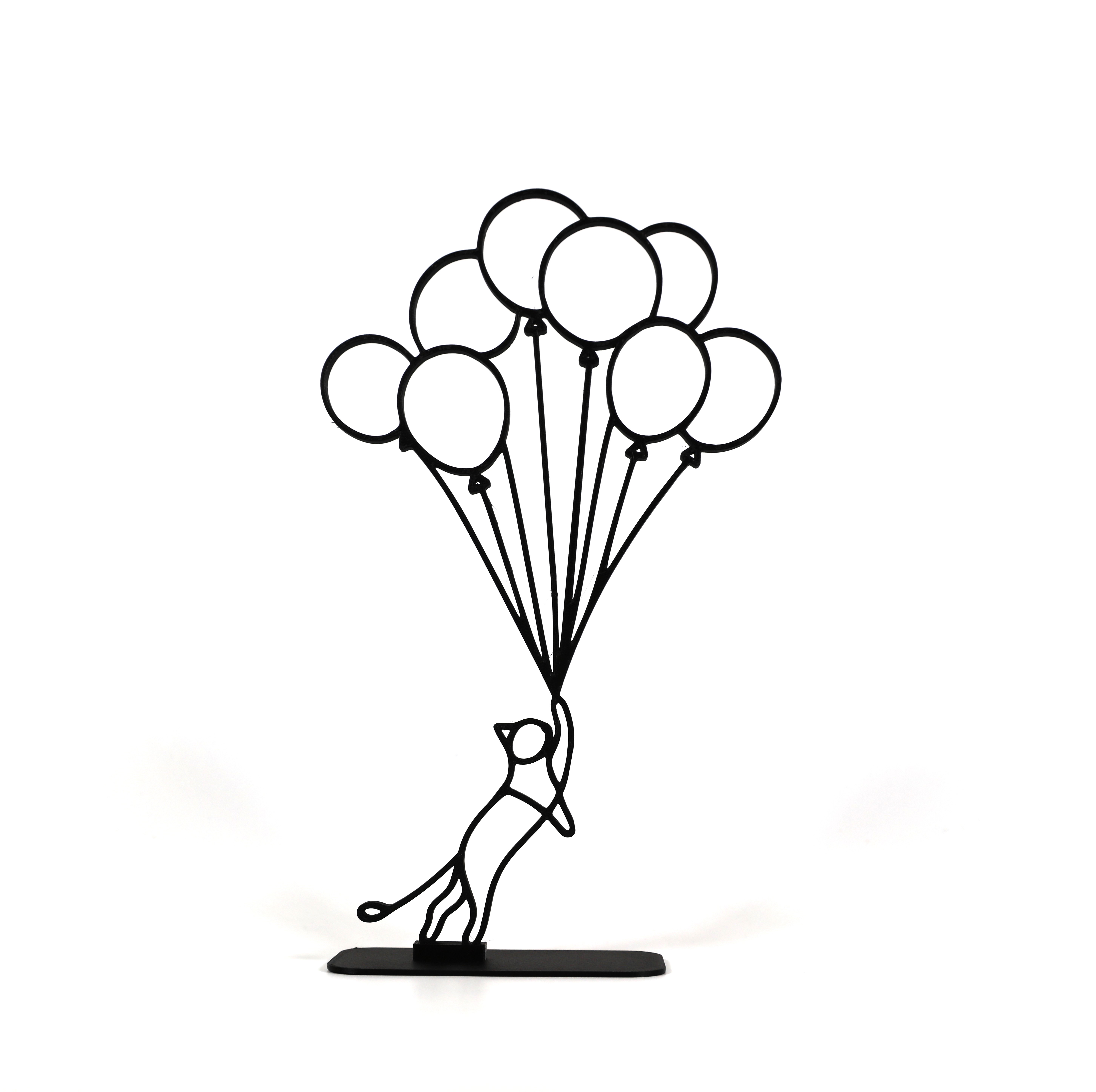 Mèo Nghệ Thuật Đường Nét Tối Giản Cùng Bong Bóng