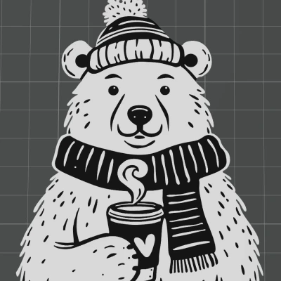 Trang trí cây thông Noel hai màu gấu bắc cực cầm cà phê