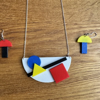 Bộ Vòng Cổ và Bông Tai Phong Cách Piet Mondrian