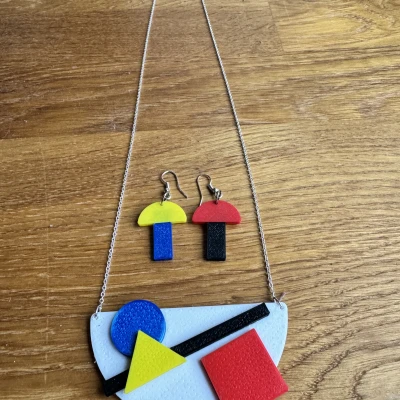 Bộ Vòng Cổ và Bông Tai Phong Cách Piet Mondrian