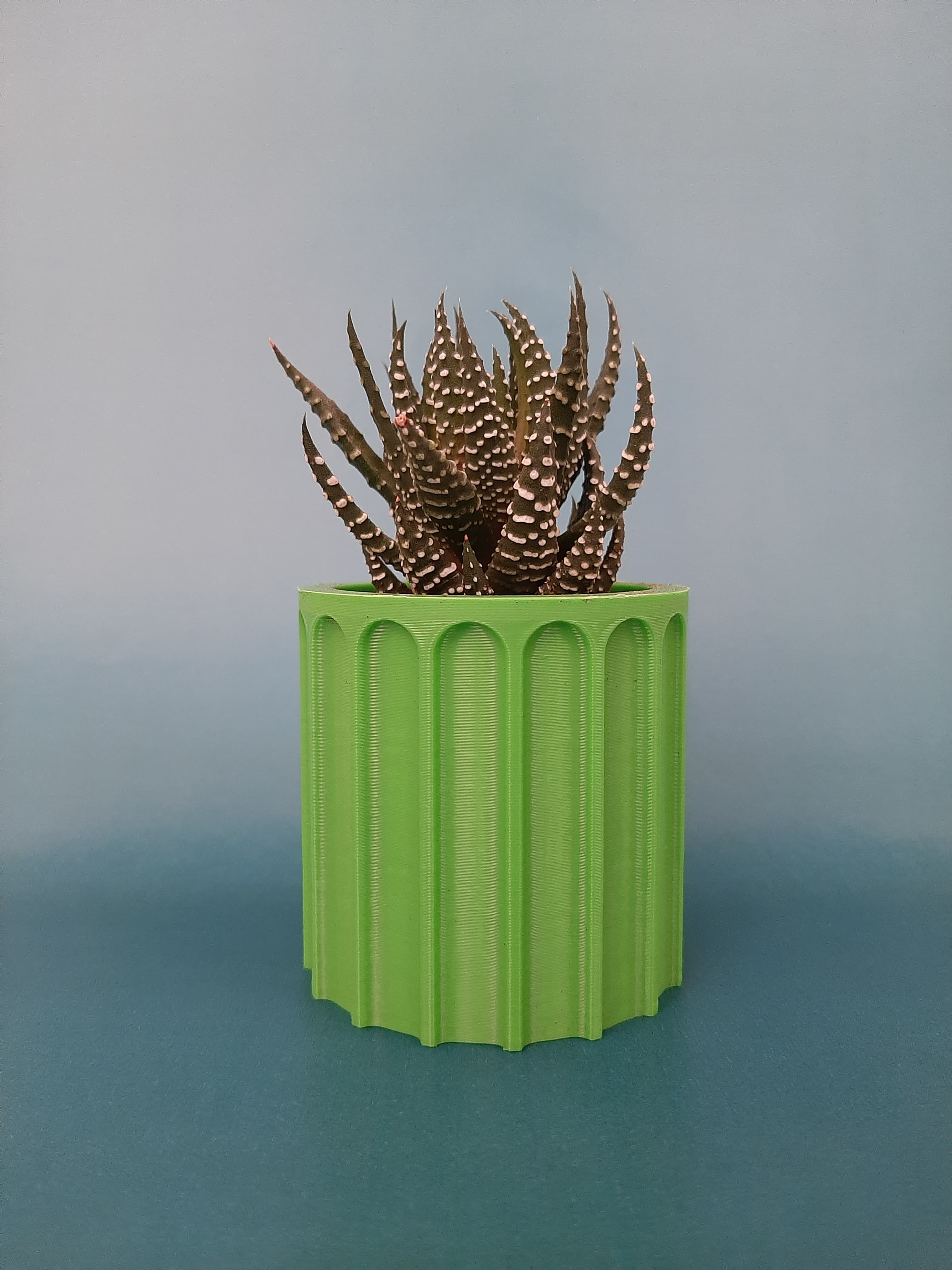 Chậu Cây Hình Trụ Chi Tiết Màu Xanh