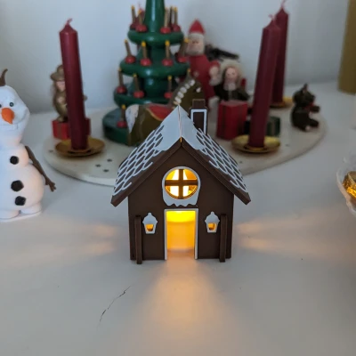 Mô Hình Nhà Bánh Gừng Giáng Sinh Kit Card Có Nến LED