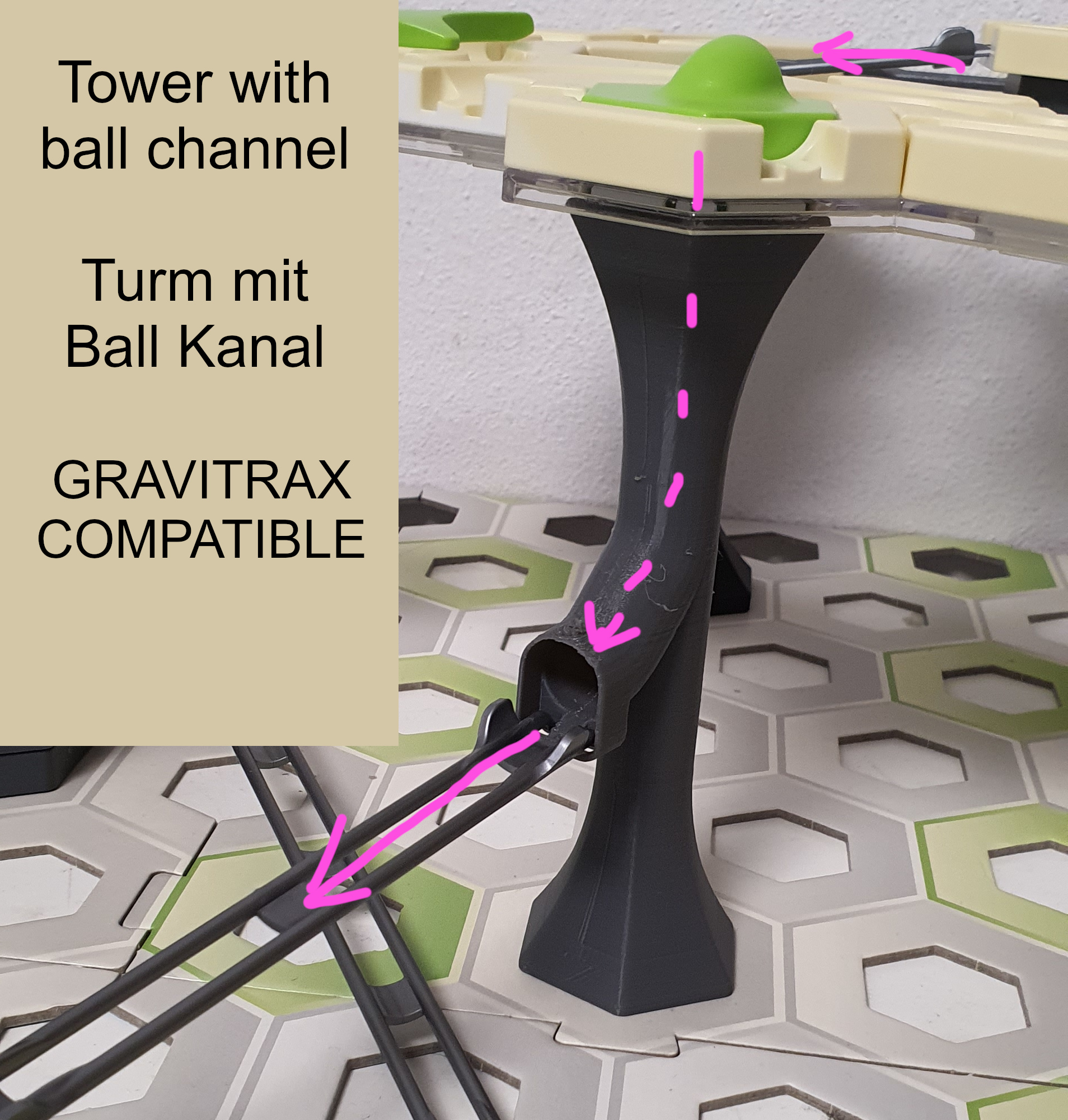 Tháp Gravitrax có rãnh đường ray bi. Tháp Gravitrax có Kênh