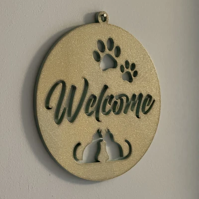 Biển Chào Mừng Mèo và Dấu Chân Mèo
