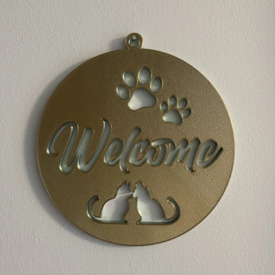 Biển Chào Mừng Mèo và Dấu Chân Mèo