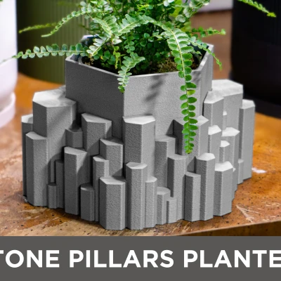 Chậu Trồng Cây Cột Đá, Có Lỗ Thoát Nước và Khay, Thiết Kế Iceland/Bắc Âu