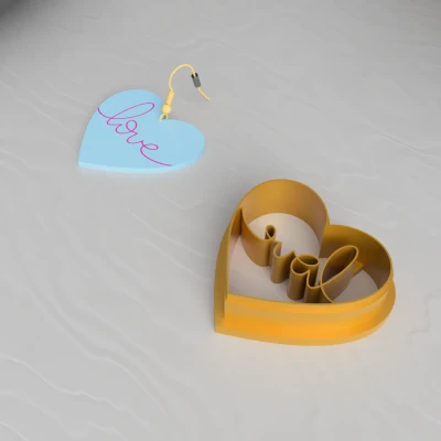 Khuôn Cắt Đất Sét STL Hoa Tai Tình Yêu Valentine