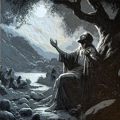 Tranh filament Chúa Giêsu cầu nguyện dưới ánh trăng