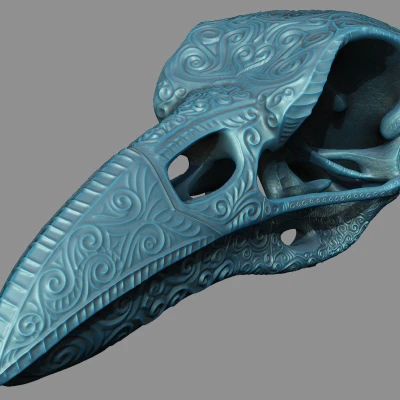 Hộp Sọ Quạ Trang Trí Tinh Xảo Với Hoa Văn Cuộn