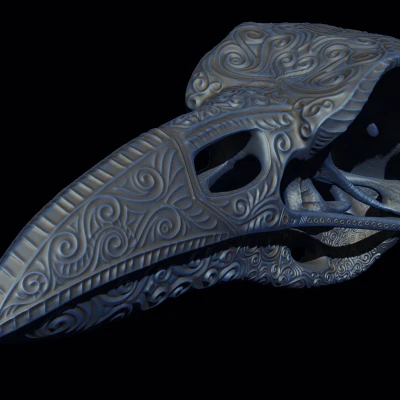 Hộp Sọ Quạ Trang Trí Tinh Xảo Với Hoa Văn Cuộn