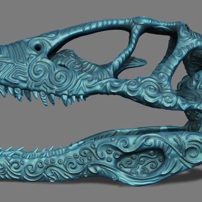 Hộp Sọ Khủng Long Bạo Chúa Có Họa Tiết Hoa Văn Cổ Điển