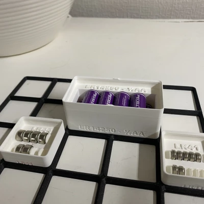 Kệ Gridfinity cho 10 pin ER14250 (0.5AA) + kệ cho pin LR41 & LR44