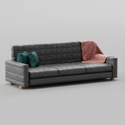 Sofa có hai gối và một mền