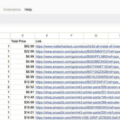Bộ phận Máy đùn Prusa MK3 2.85/3mm cho Cảm biến Hết Sợi và Sửa lỗi Nhỏ