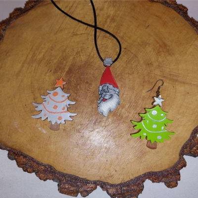 !COLORFUL! Ông Già Noel và cây thông Giáng Sinh - mặt dây chuyền hoặc bông tai