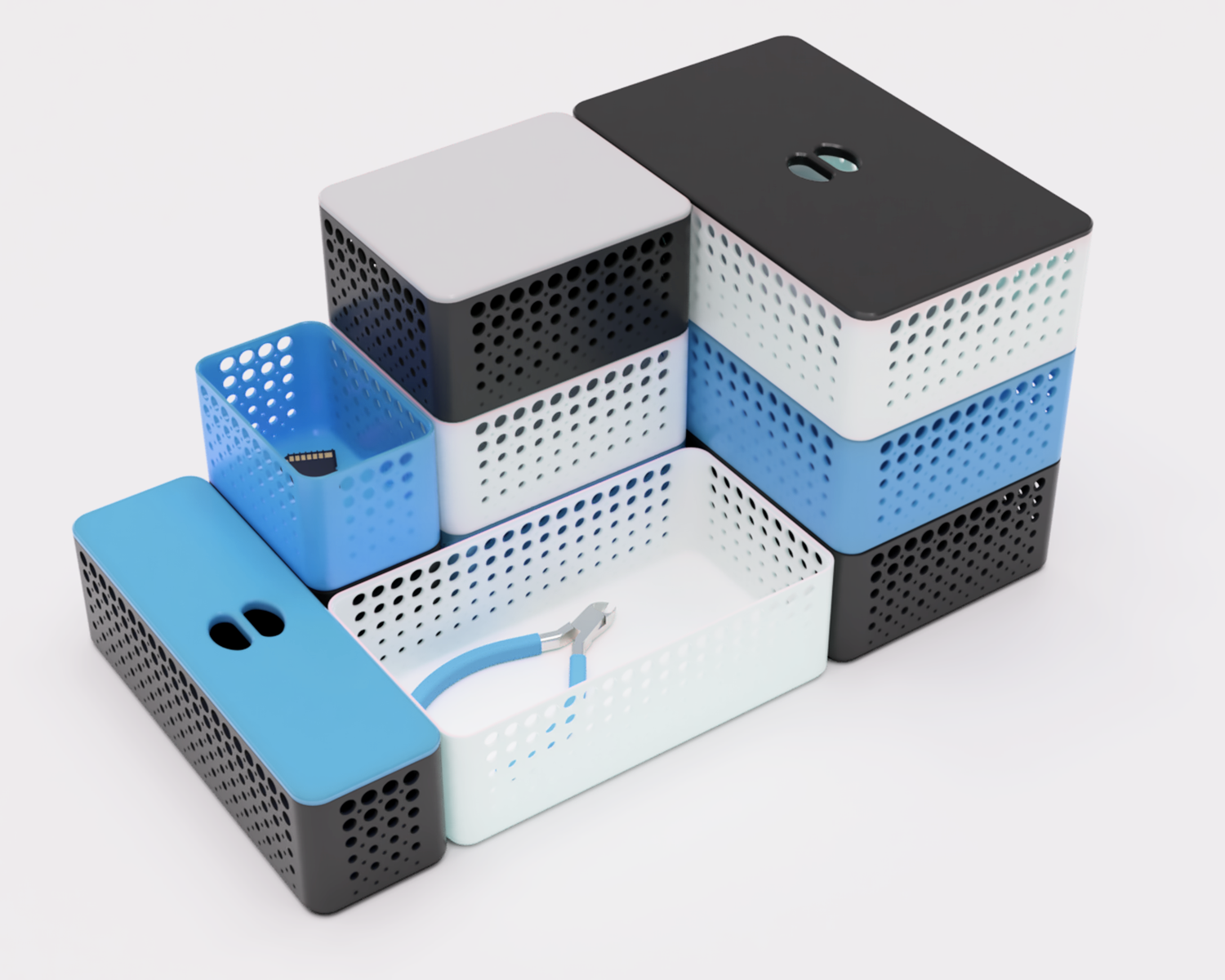 Hệ Thống Giỏ Đựng Có Thể Xếp Chồng Kèm Nắp (Phiên Bản Tròn)