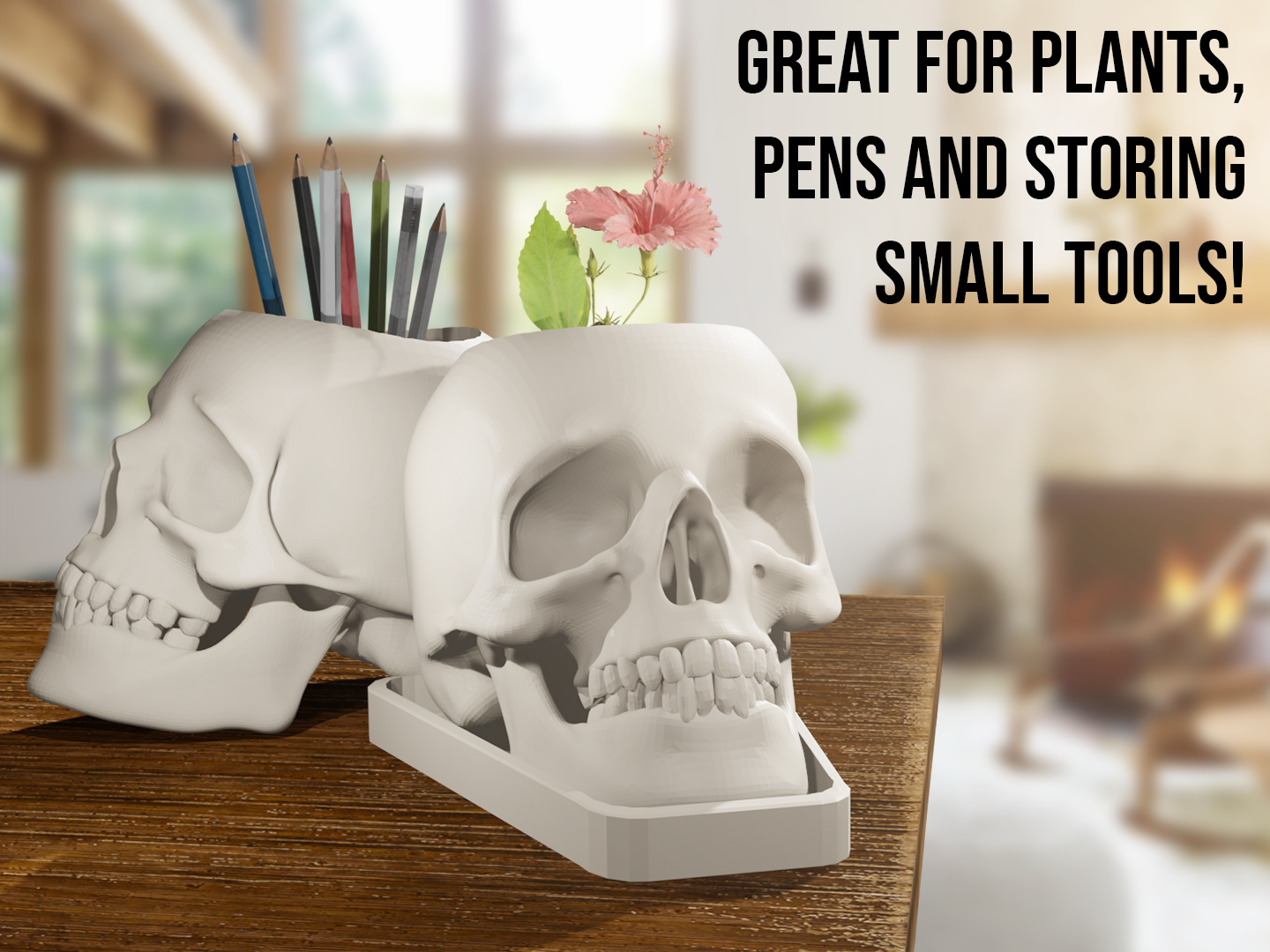 Chậu Cây/Cốc Cắm Bút Hình Đầu Lâu Chân Thật