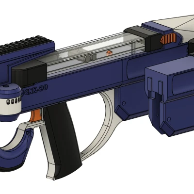 GnK-90: Súng Nerf Nạp Đạn Từ Trên, Chạy Bằng Solenoid, Động Cơ Không Chổi Than