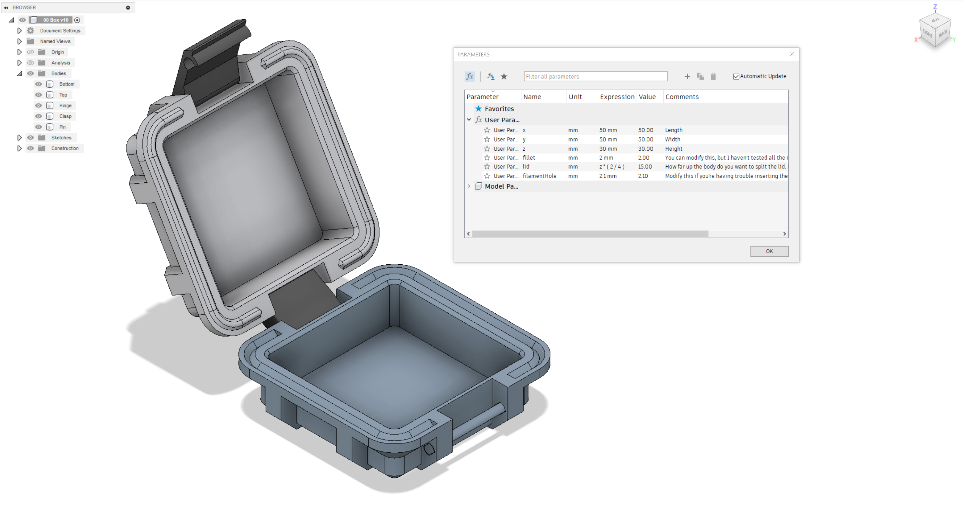 Hộp Parametric v2 (chốt đơn)
