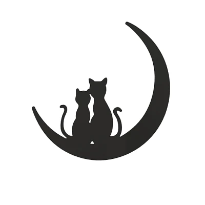 Tranh Treo Tường 2 Con Mèo Ngồi Trên Mặt Trăng