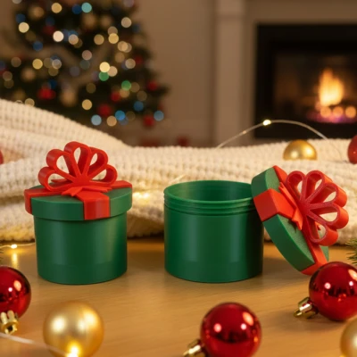 Hộp Quà Giáng Sinh có nắp ren và nơ - Quà tặng XMAS