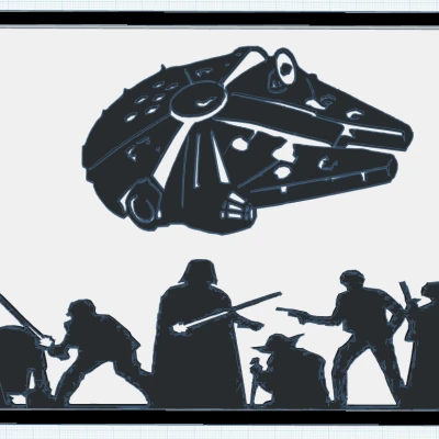 Khung tranh treo tường Star Wars - Nhân vật và Thuyền Thiên niên kỷ 15x20cm