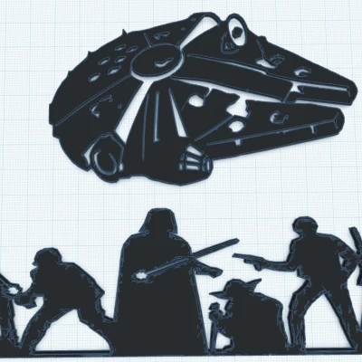 Khung tranh treo tường Star Wars - Nhân vật và Thuyền Thiên niên kỷ 15x20cm