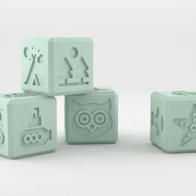 Bộ Dấu Khối Lập Phương - Động Vật, Phương Tiện & Thiên Nhiên - Dùng Cho Bột Nặn & Đất Sét