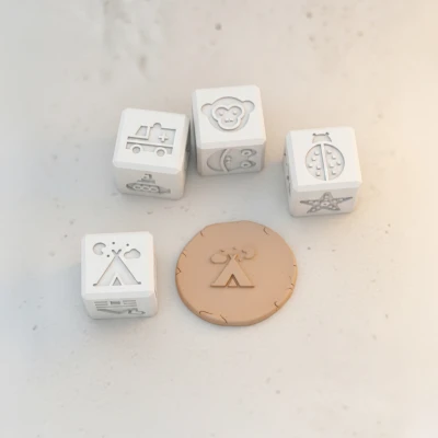 Bộ Dấu Khối Lập Phương - Động Vật, Phương Tiện & Thiên Nhiên - Dùng Cho Bột Nặn & Đất Sét