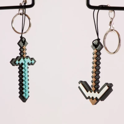 Móc khóa Minecraft – Kiếm, Cuốc chim & Đầu Creeper